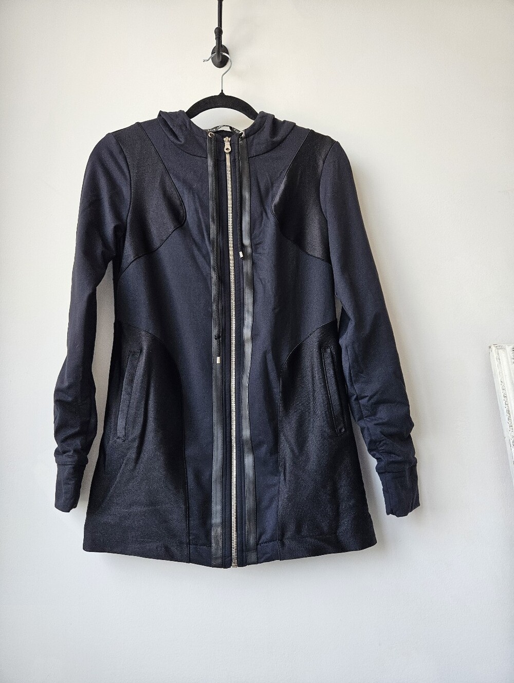 Live The Process Navy And Black Mix Material Hooded Zip Up Utility Jacket